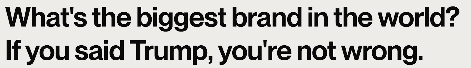 screenshot image from americabydesign.gov’s introductory sentence, “What’s the biggest brand in the world? If you said Trump, you’re not wrong.”