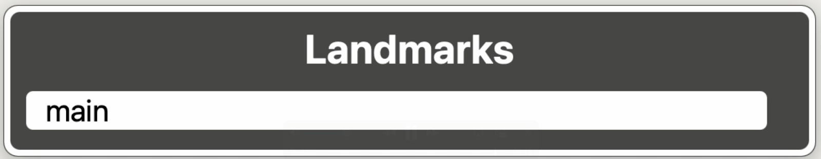 screenshot of Voiceover’s rotor menu on americabydesign.gov showing no accessible landmarks besides the “main” content