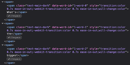 screenshot of americabydesign.gov’s use of double-nested spans for individual words on the screen